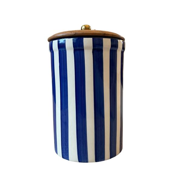 Blue & Cream Hand Painted Striped Ceramic Canister Set of 3  Made in India NEW - Picture 5 of 16